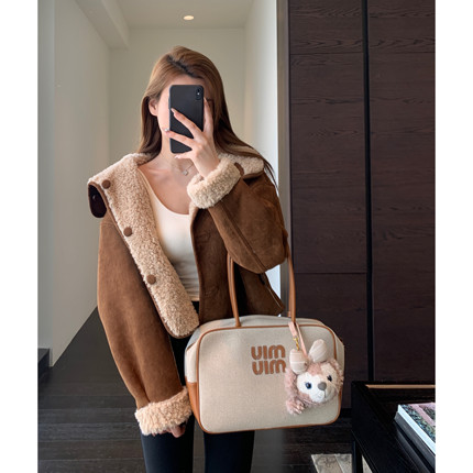 AMR UU◆设计感小众 时髦两面穿毛绒加绒加厚大衣外套女秋冬新款