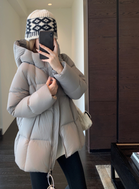 AMR UU◆保暖鹅绒服 加厚黑色泡芙连帽鹅绒羽绒服女2025新款冬季