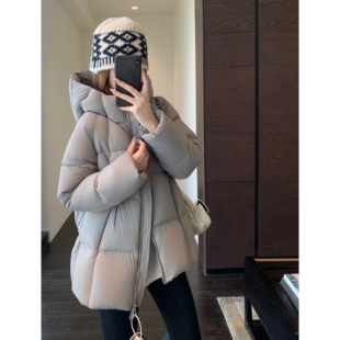 冬季 AMR 加厚黑色泡芙连帽鹅绒羽绒服女2025新款 保暖鹅绒服