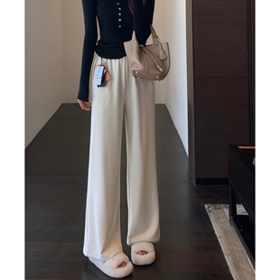 女秋冬新款 重磅醋酸羊毛加绒保暖高腰慵懒显瘦直筒阔腿裤 AMR