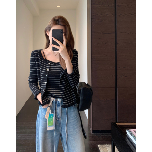 上衣女外套春夏2026新款 AMR 时髦两件套针织开衫 设计感小众