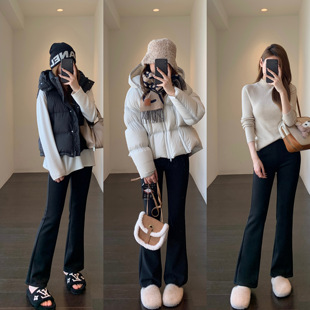 微喇阔腿裤 超模大长腿～加绒加厚高腰显瘦小黑裤 女秋冬新 AMR