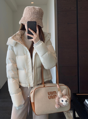 AMR UU◆柜上2000+火爆四格三星90白鸭绒短款连帽羽绒服女秋冬新