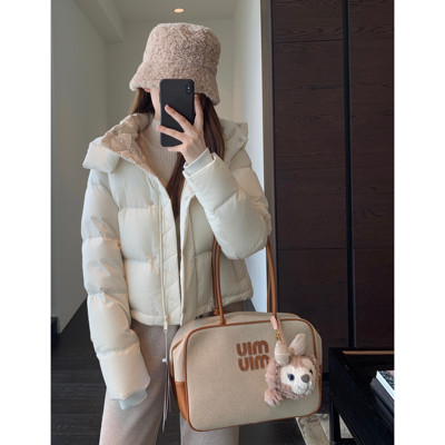 AMR UU◆柜上2000+火爆四格三星90白鸭绒短款连帽羽绒服女秋冬新