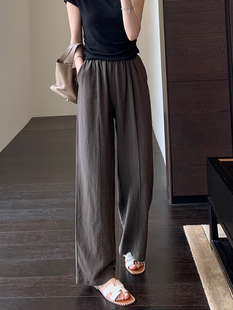 女春夏新款 重磅亚麻天丝 休闲阔腿裤 凉感高腰宽松直筒裤 AMR
