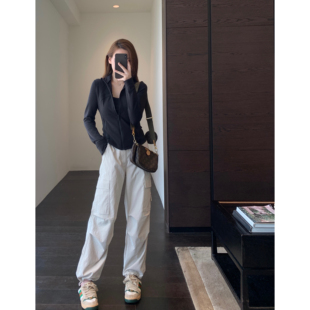 高品质山系工装 酷帅时髦 裤 显瘦直筒休闲阔腿裤 AMR 女秋新款