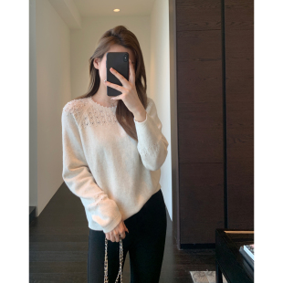 毛衣上衣女2026新款 AMR 时髦镂空钉珠显瘦针织衫 设计感小众