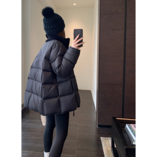 时髦洋气针织领加厚黑色羽绒服女2025新款 设计感小众 冬 AMR