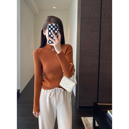 AMR UU◆口碑好货！百搭显瘦修身半高领针织打底衫女毛衣秋冬新款