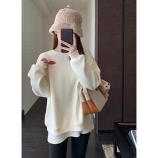 慵懒范加绒加厚保暖印花套头卫衣女上衣秋冬新 俏皮减龄 AMR