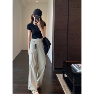 高品质轻薄休闲裤 酷飒风 高腰直筒工装 裤 AMR 女春夏2026新款