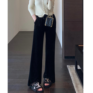 型正 大长腿丝绒裤 高腰显瘦直筒裤 AMR 女秋冬新款 版 阔腿裤