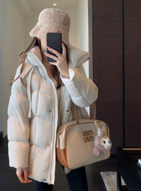 AMR UU◆时髦泡芙 厚实保暖连帽加厚中长款羽绒服女2025新款秋冬
