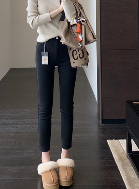 AMR UU◆含羊毛蚕丝舒适保暖高腰显瘦加绒小脚裤女小黑裤秋冬新款