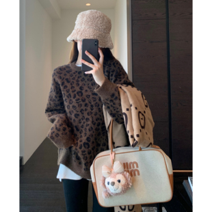 复古时髦豹纹毛衣oversize慵懒范宽松显瘦针织女秋冬新款 AMR