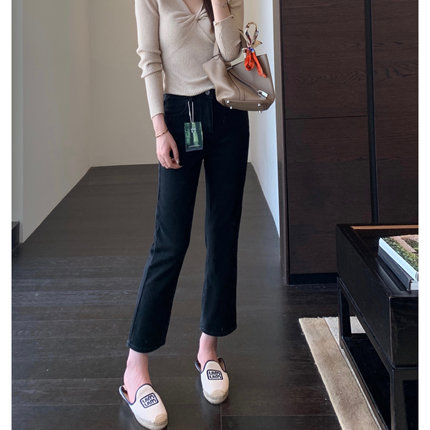 AMR UU◆版型正 显腿长竹纤维牛仔裤高腰小直筒烟管裤女秋冬新款