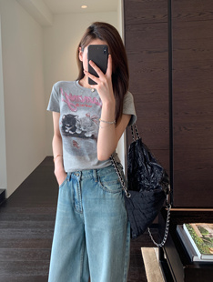 女夏新款 辣妹T恤 萌宠猫咪减龄印花显瘦短袖 巨洋气小短款 AMR