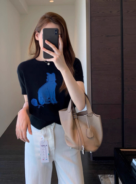 AMR UU◆一眼喜欢 萌宠减龄显瘦高品质提花针织短袖上衣女春夏新