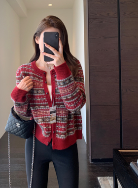 AMR UU◆氛围感 慵懒显瘦新年红色针织开衫毛衣女外套秋冬季新款
