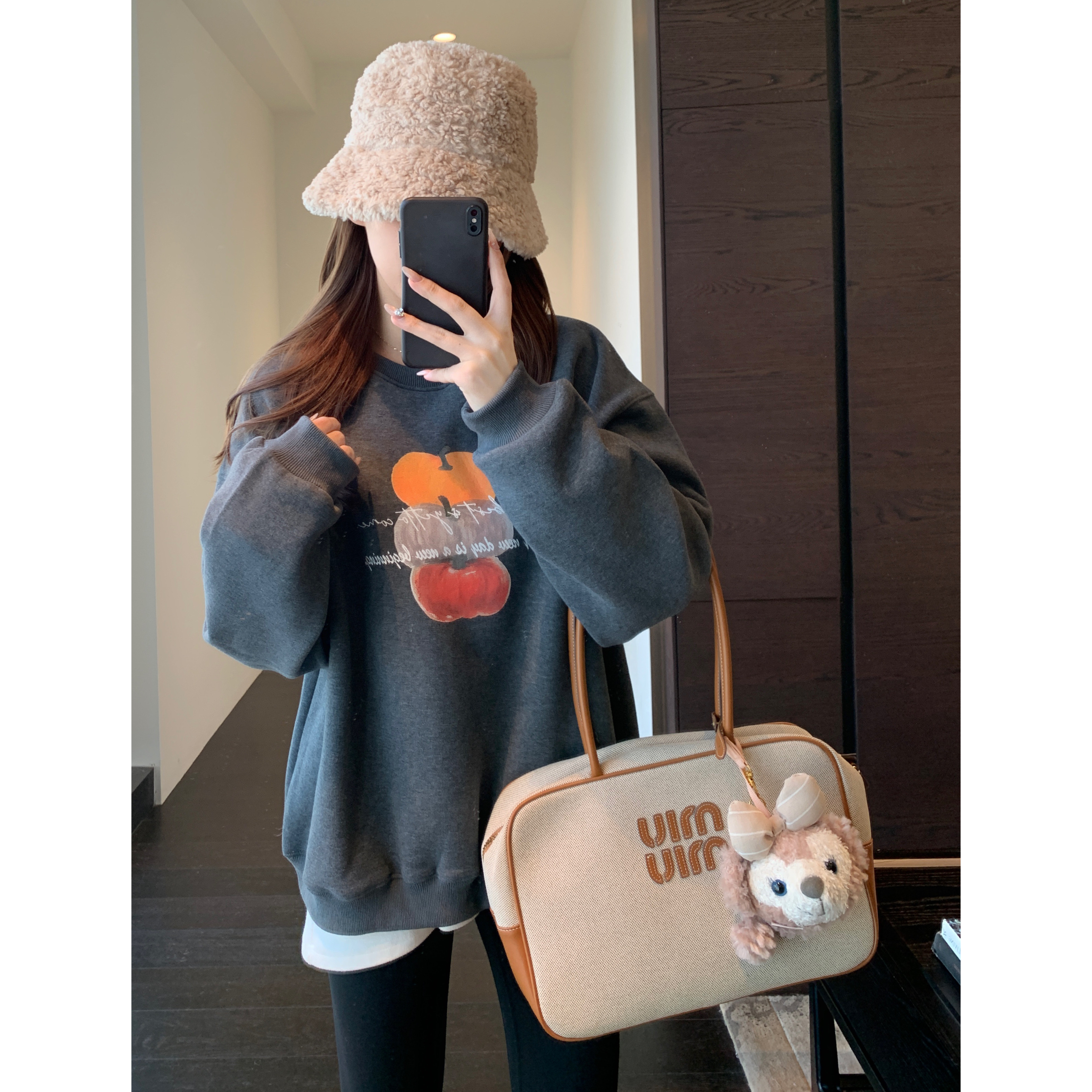 AMR UU◆设计感小众 慵懒风宽松灰色加绒加厚圆领卫衣女2025新款