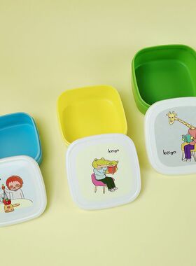 KEIGO饭盒三件套大中小水果零食学生野餐PP可微波食物收纳卡通