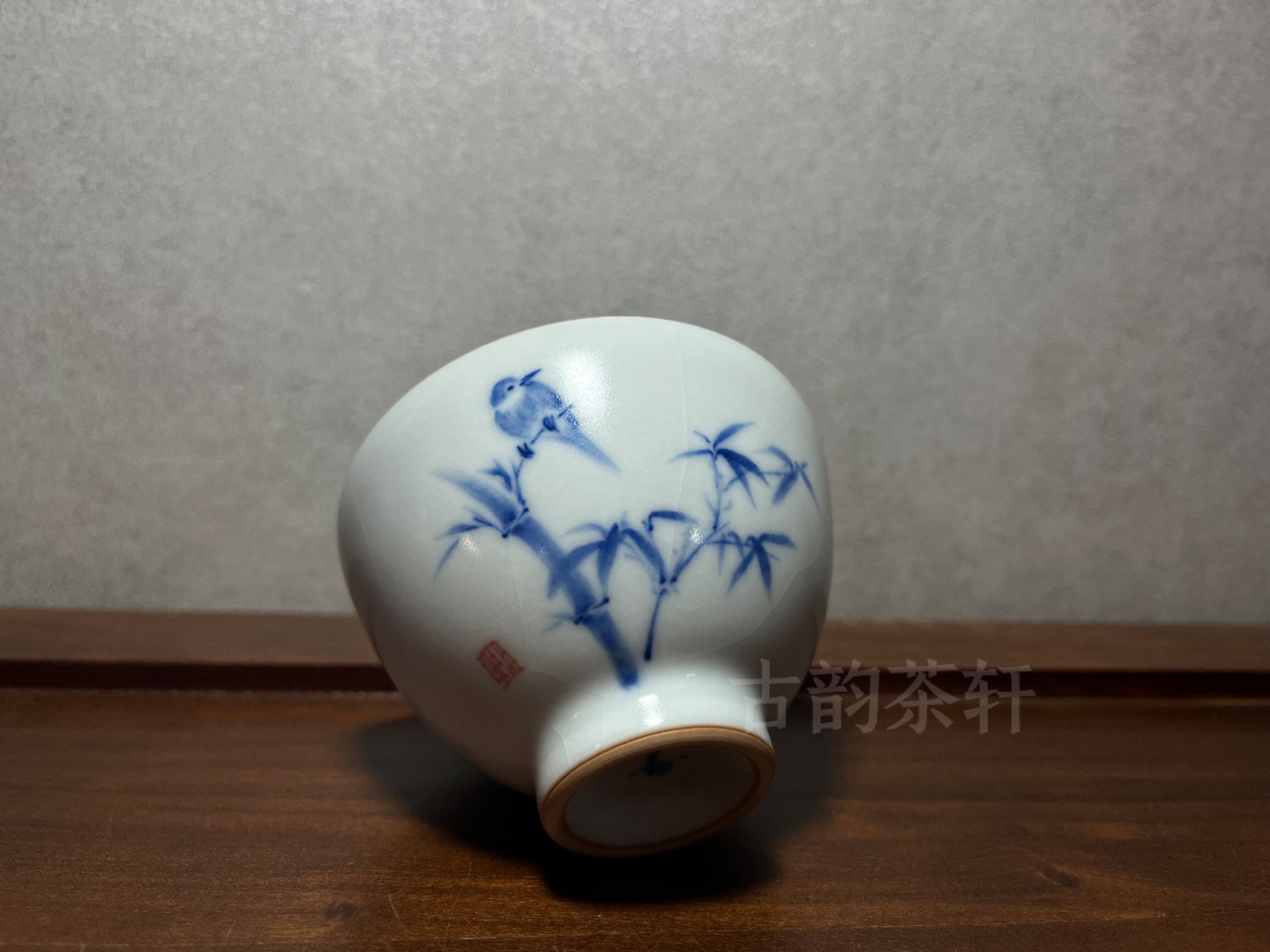 善窑厂李善明善款汝窑鸡心杯月白茶杯