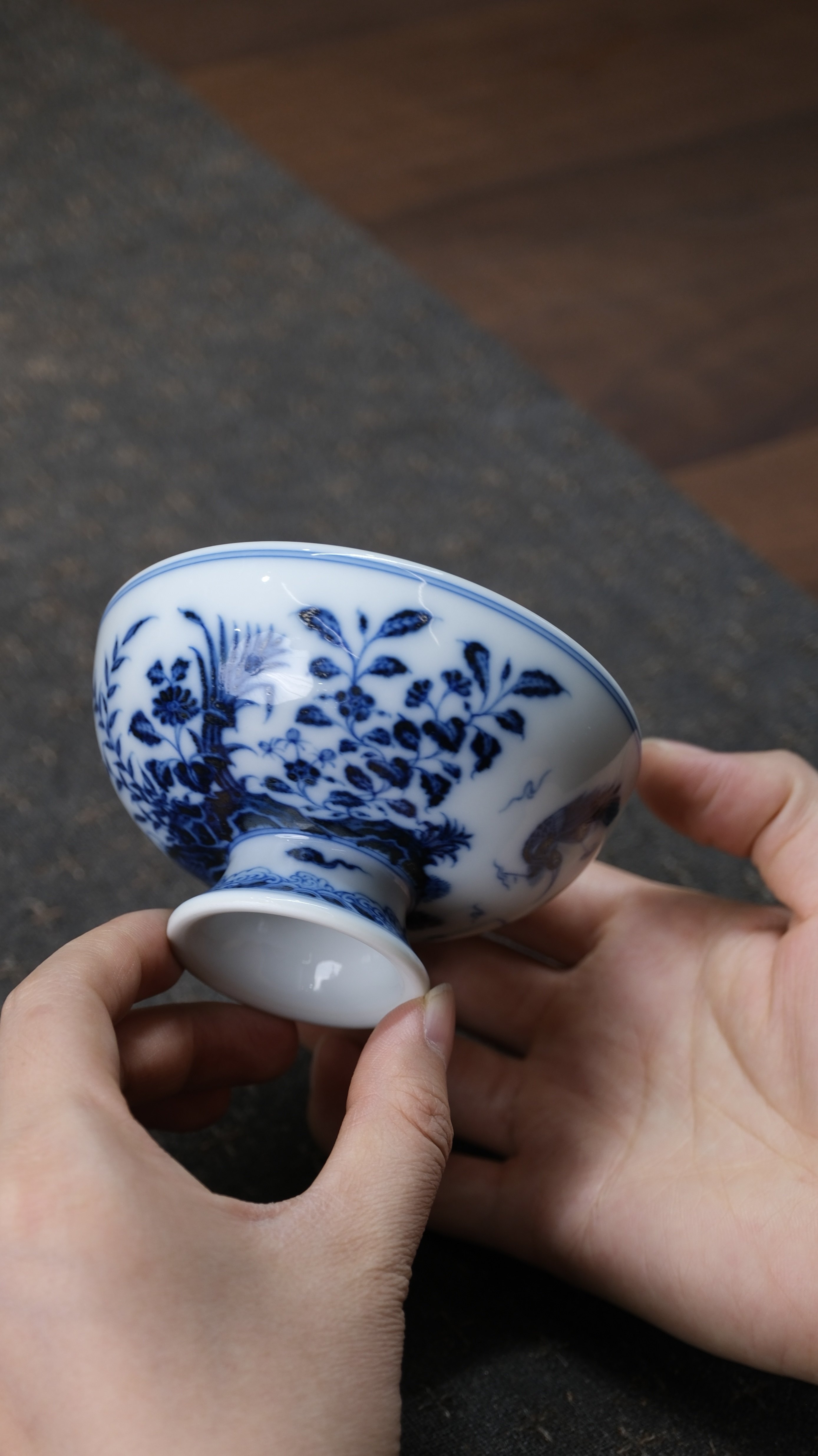 和然珍味 和然窑柴窑青花白鹭高足杯主人杯青花瓷