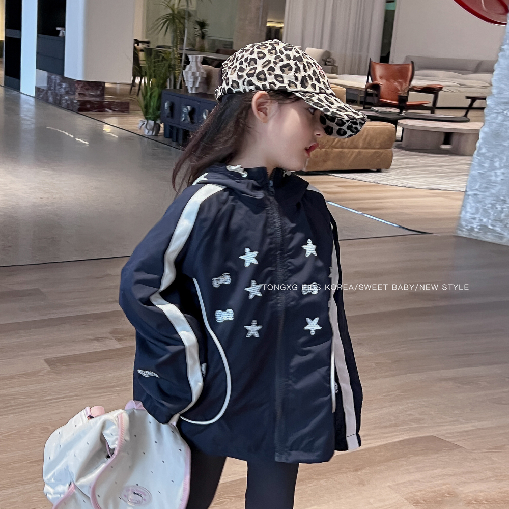 潼小乖定制女童外套秋装2025女孩薄款儿童时尚长袖藏青色休闲上衣