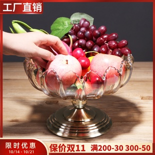 水晶玻璃水果盘网红轻奢现代创意家用客厅茶几收纳糖果零食盘 欧式