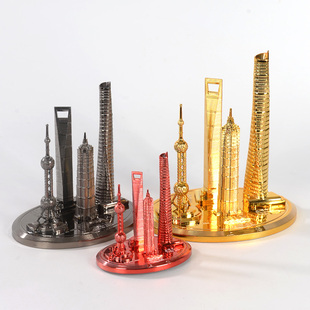 上海特色纪念品东方明珠塔模型摆件环球金融中心金茂大厦金属地标