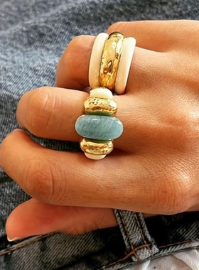 法国小众复古时髦度假感Aurelie Bidermann ETANIA天河石色戒指女