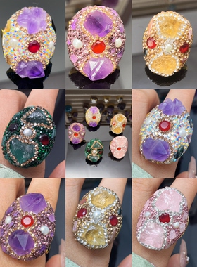 欧美风复古紫色粉色戒指厂家批发开口戒指女款可调节气质