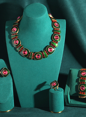 中古西瓜红复古珐琅彩手链女轻奢小众设计感高级气质百搭手饰