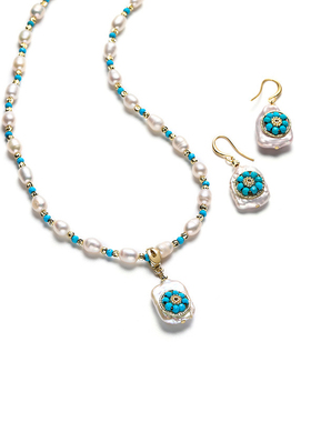 法式天然耳环女轻奢精致蓝松石花朵耳饰气质高级感耳钩