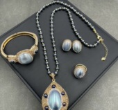 捷克钻轻奢风 个性 手工镶嵌饰品 时尚 天然深海珍珠马贝四件套