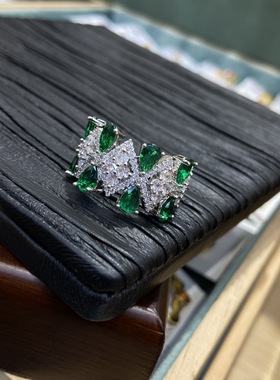 轻奢绿色锆石复古开口可调节戒指冷淡风个性食指戒韩国ins风指环