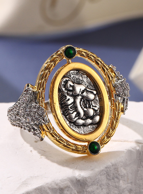 复古锆石人像戒指中古vintage宫廷风高级感小众设计金色手饰戒指