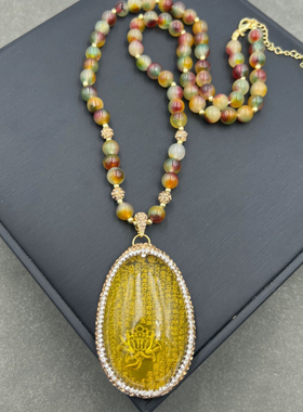 天然黄水晶二代心经吊坠项链女款毛衣链百搭时尚气质饰品礼物