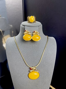 天然石镶钻葫芦吊坠项链新款 小众轻奢设计感女士戒指耳钉首饰套装