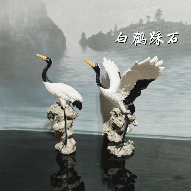 日式枯山水 丹顶鹤禅意微景观动物 玄关装饰情景 沙盘景物摆件