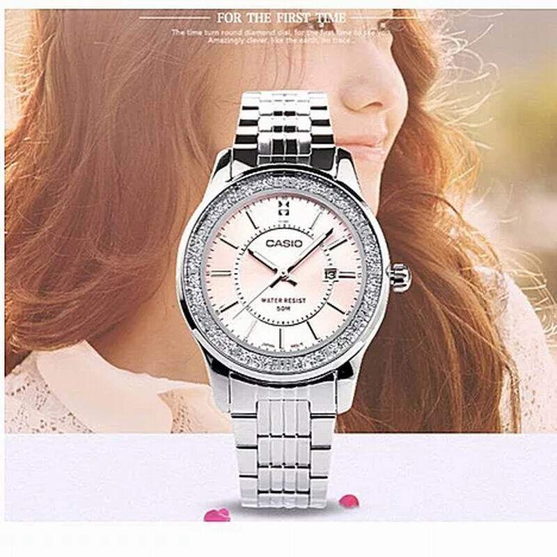 送女朋友卡西欧防水女表 水钻1794石英表sheen手表 ltp-1358d-4a