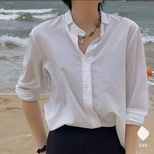 全场第二件半价POLO领纯棉简约单排扣宽松长袖衬衣春秋设计款减龄