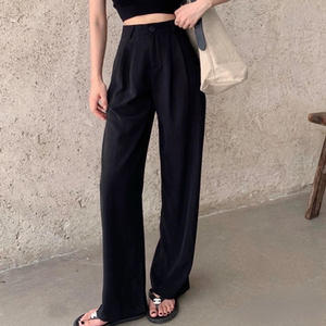 全场第二件显瘦垂坠感宽松直筒西裤半松紧腰长裤拖地学生西裤日系