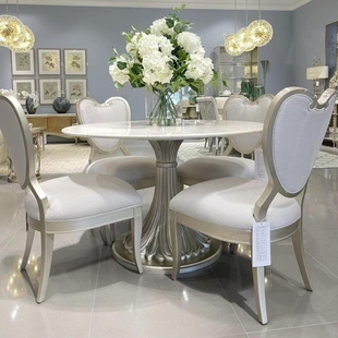 美式轻奢圆餐桌美克同款芳汀澜系列餐桌美家现代美式大理石餐桌