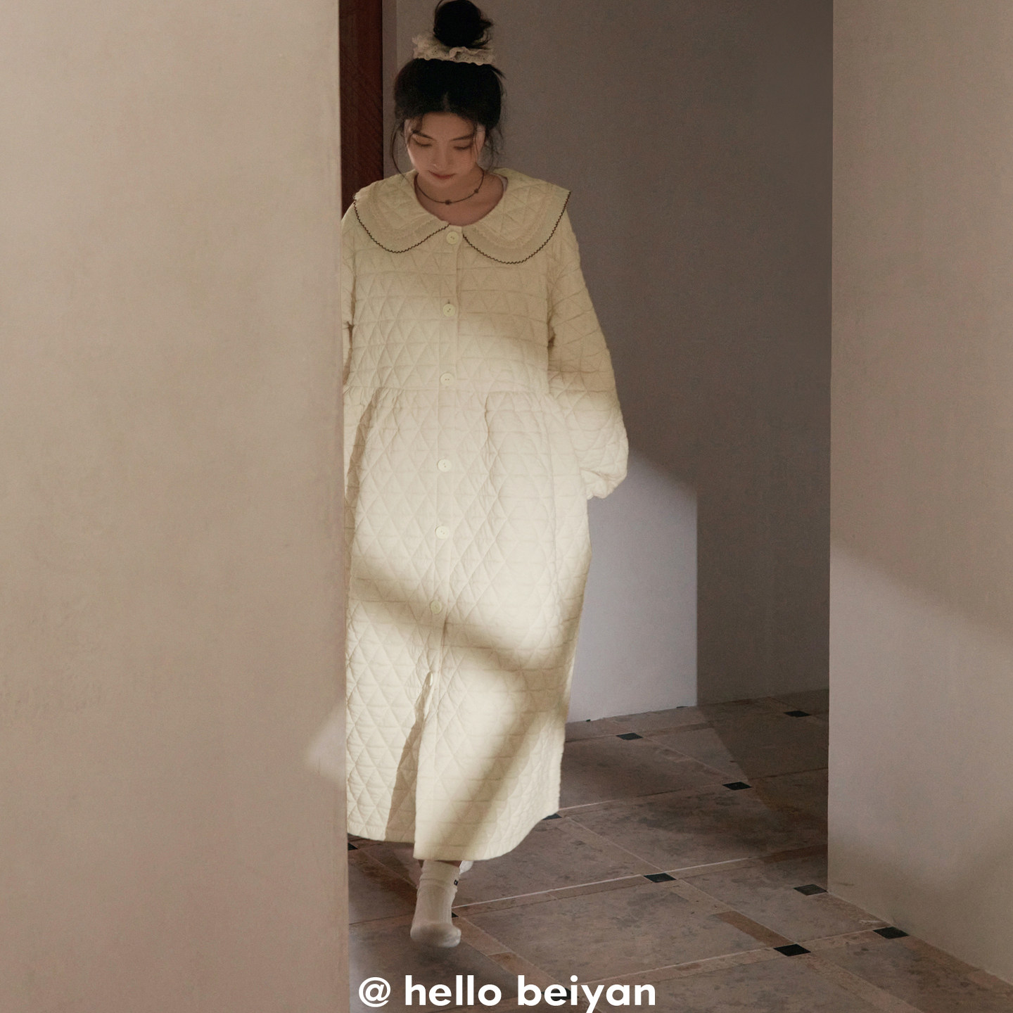 贝妍新款睡衣女士秋冬季加厚保暖长袖夹层睡袍甜美少女中长款外套
