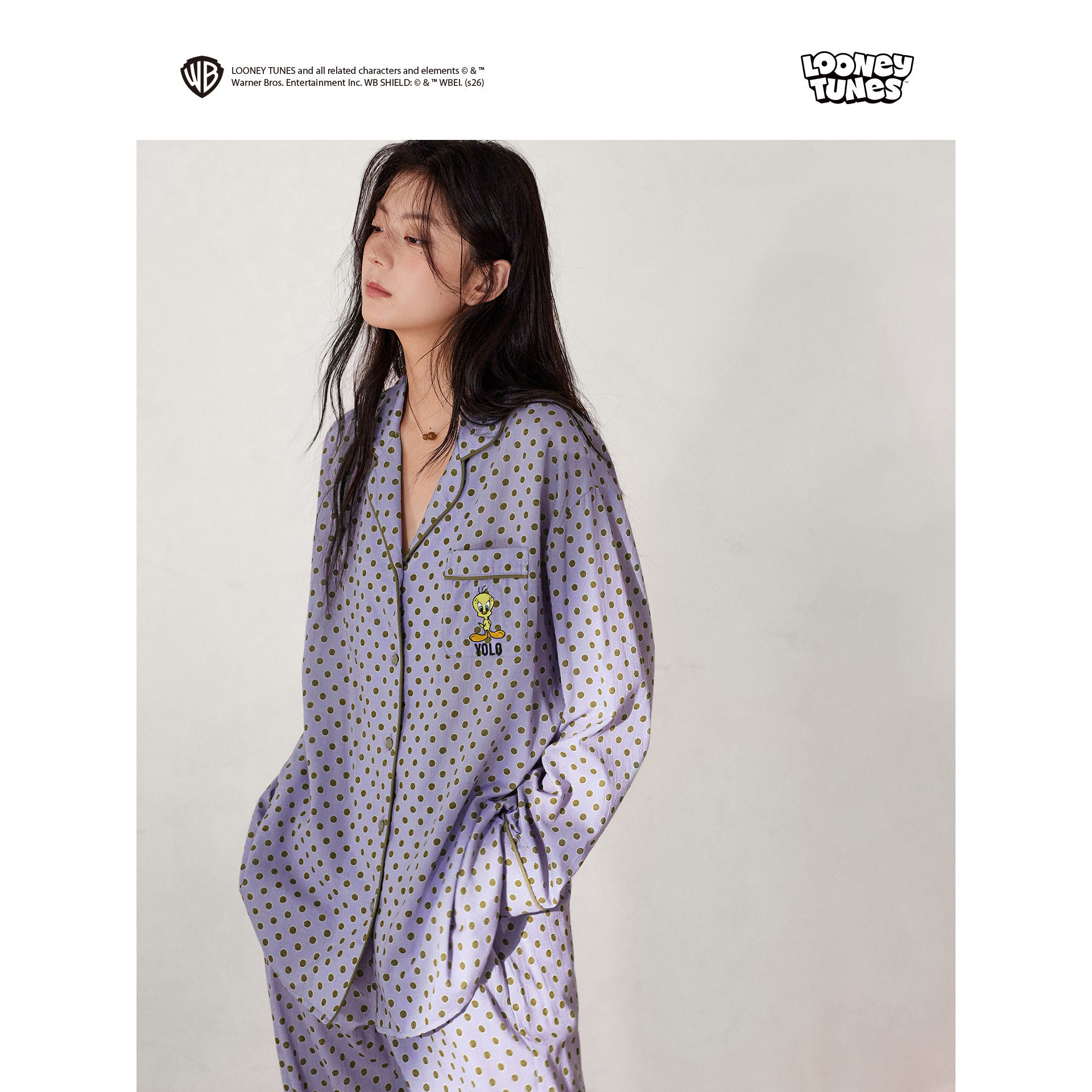 贝妍兔八哥睡衣女春秋新款柔软长袖波点家居服慵懒松弛感开衫套装