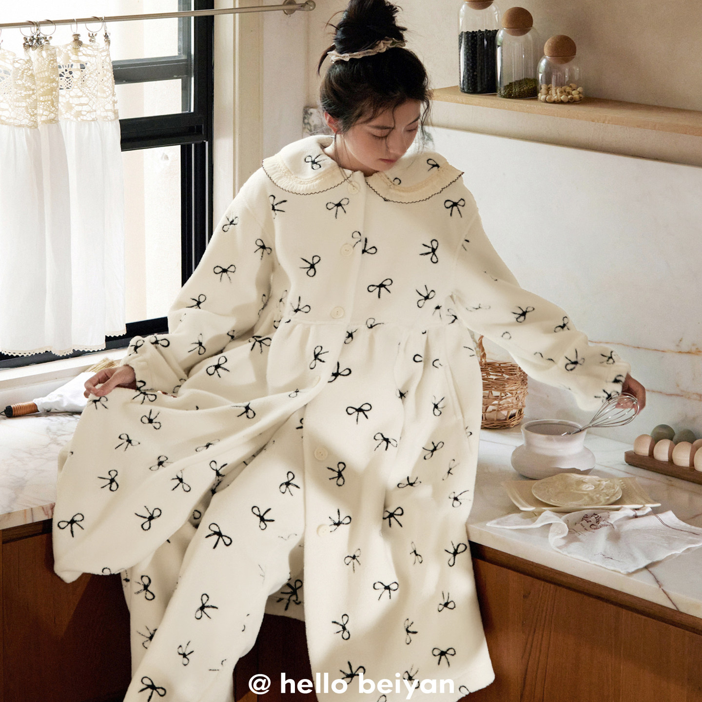 贝妍珊瑚绒睡衣女款秋冬季可爱减龄睡袍套装甜美保暖海岛绒家居服