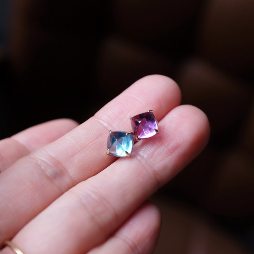 薰衣草和雪山。9K金紫水晶/瑞士蓝托帕石糖塔不对称撞色耳钉。 - 封面