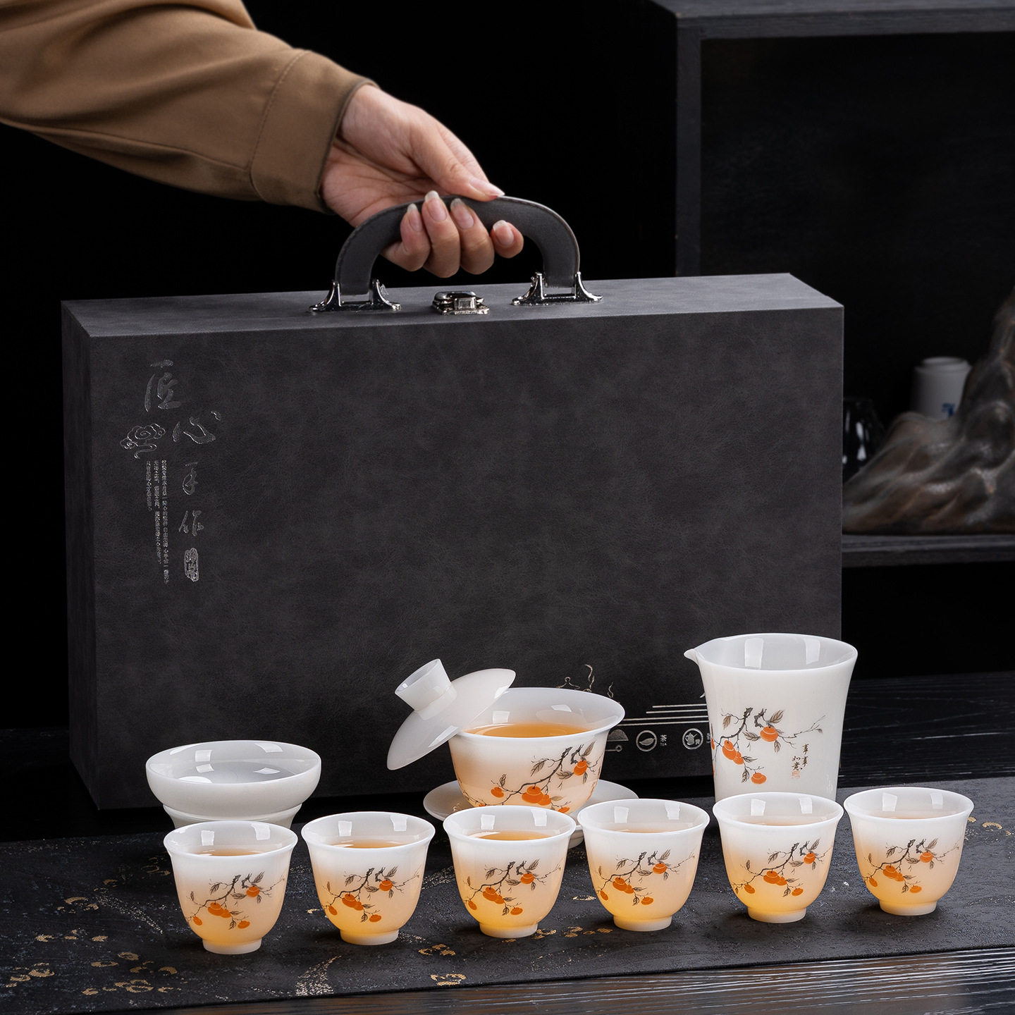 厂家批发羊脂玉冰种璞玉茶具套装礼盒装家用办公轻奢送礼商务礼品