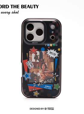 iosco 原创「韩系拍立得」涂鸦元素可放照片 适用于苹果 17 16 15 pro max 手机壳 磨砂质感 情侣款 黑白色